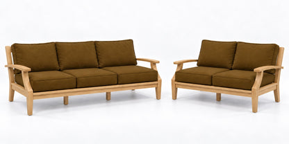 Mila Teak Outdoor Sofa & Loveseat Lounge Set – 2 Piece in Sunbrella 5488 Canvas Teak | Jr's Patio San Diego