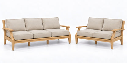 Mila Teak Outdoor Sofa & Loveseat Lounge Set – 2 Piece in Olefin Beige | Jr's Patio San Diego