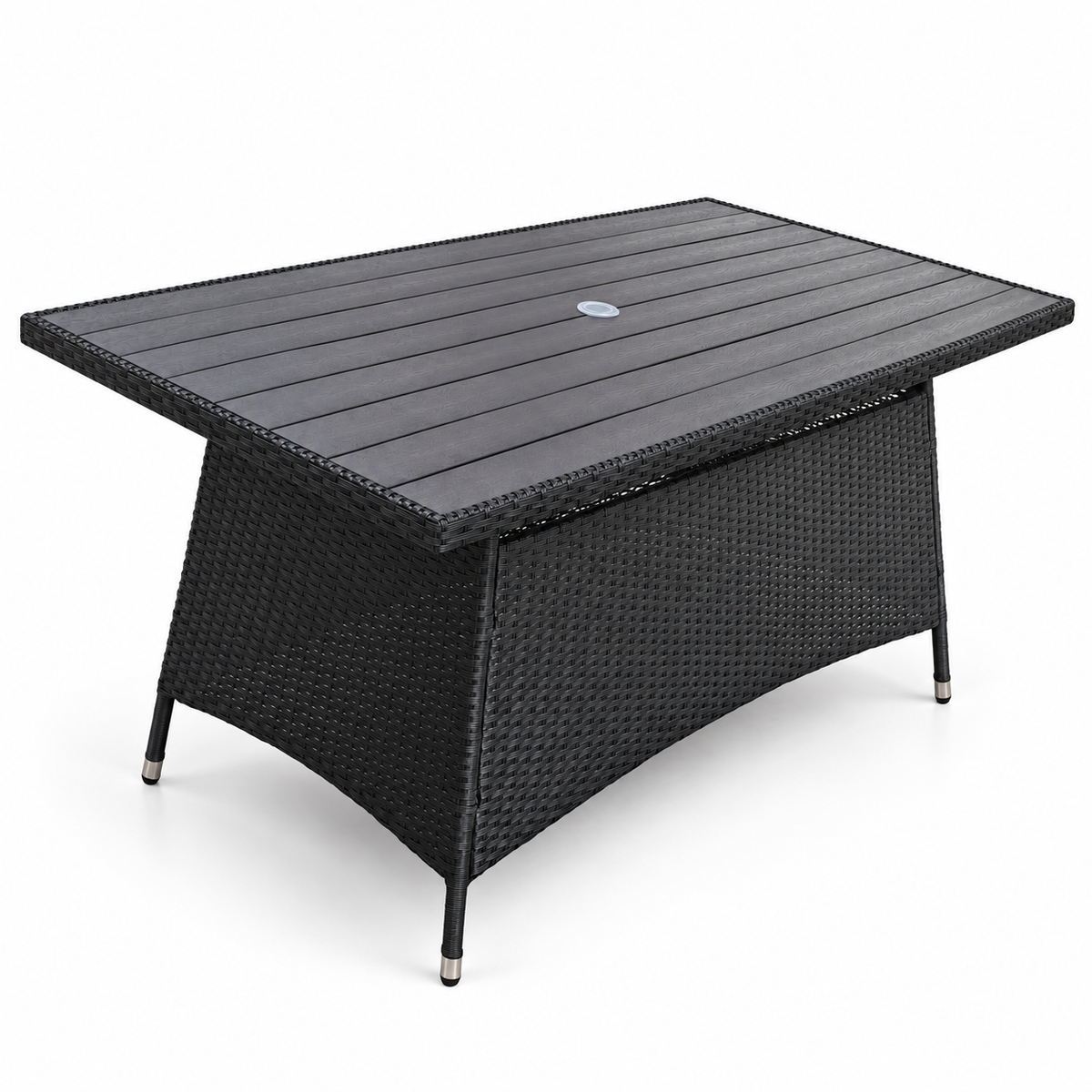 Essential Black Wicker Dining Table with light beige cushions | Jr's Patio San Diego