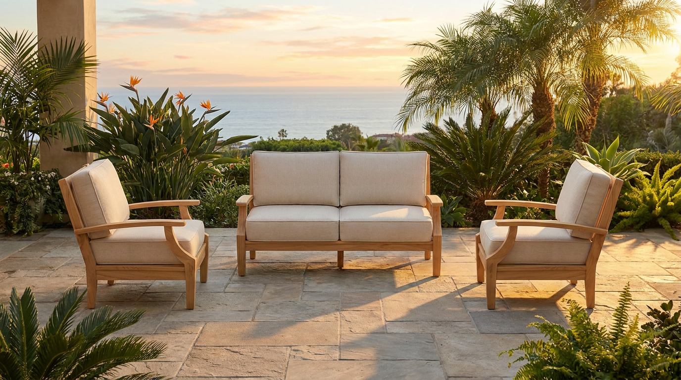 Mila Teak Outdoor Lounge Set – 3 Piece lifestyle