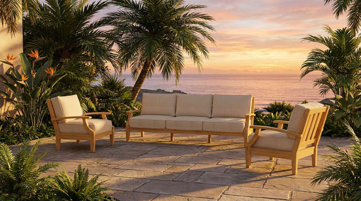 Mila Teak Outdoor Sofa Chat Set – 3 Piece lifestyle