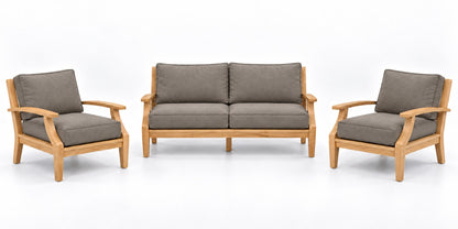 Mila Teak Outdoor Lounge Set – 3 Piece in Sunbrella 40432 Cast Shale | Jr's Patio San Diego