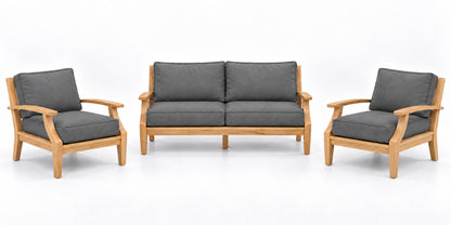 Mila Teak Outdoor Lounge Set – 3 Piece in Sunbrella 40434 Cast Slate | Jr's Patio San Diego