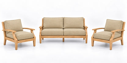 Mila Teak Outdoor Lounge Set – 3 Piece in Sunbrella 48019 Spectrum Sand | Jr's Patio San Diego