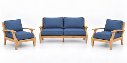 Mila Teak Outdoor Lounge Set – 3 Piece in Sunbrella 48080 Spectrum Indigo | Jr's Patio San Diego