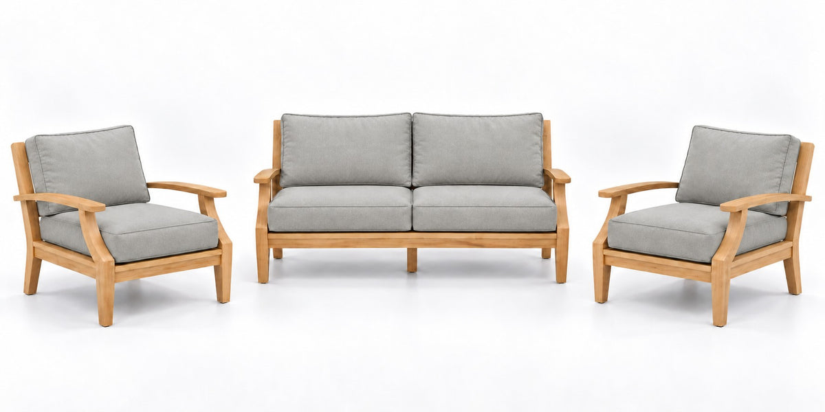 Mila Teak Outdoor Lounge Set – 3 Piece in Sunbrella 5402 Canvas Granite | Jr's Patio San Diego