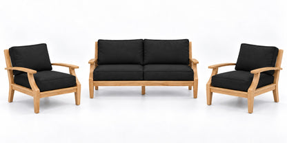 Mila Teak Outdoor Lounge Set – 3 Piece in Sunbrella 5408 Canvas Black | Jr's Patio San Diego