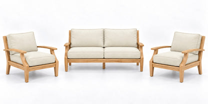Mila Teak Outdoor Lounge Set – 3 Piece in Sunbrella 5453 Canvas Canvas | Jr's Patio San Diego
