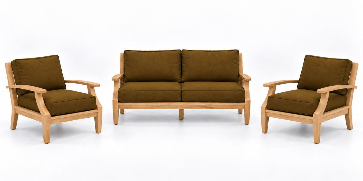 Mila Teak Outdoor Lounge Set – 3 Piece in Sunbrella 5488 Canvas Teak | Jr's Patio San Diego
