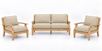 Mila Teak Outdoor Lounge Set – 3 Piece in Sunbrella 5492 Canvas Flax | Jr's Patio San Diego