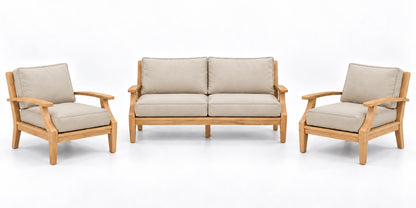 Mila Teak Outdoor Lounge Set – 3 Piece in Olefin Beige | Jr's Patio San Diego