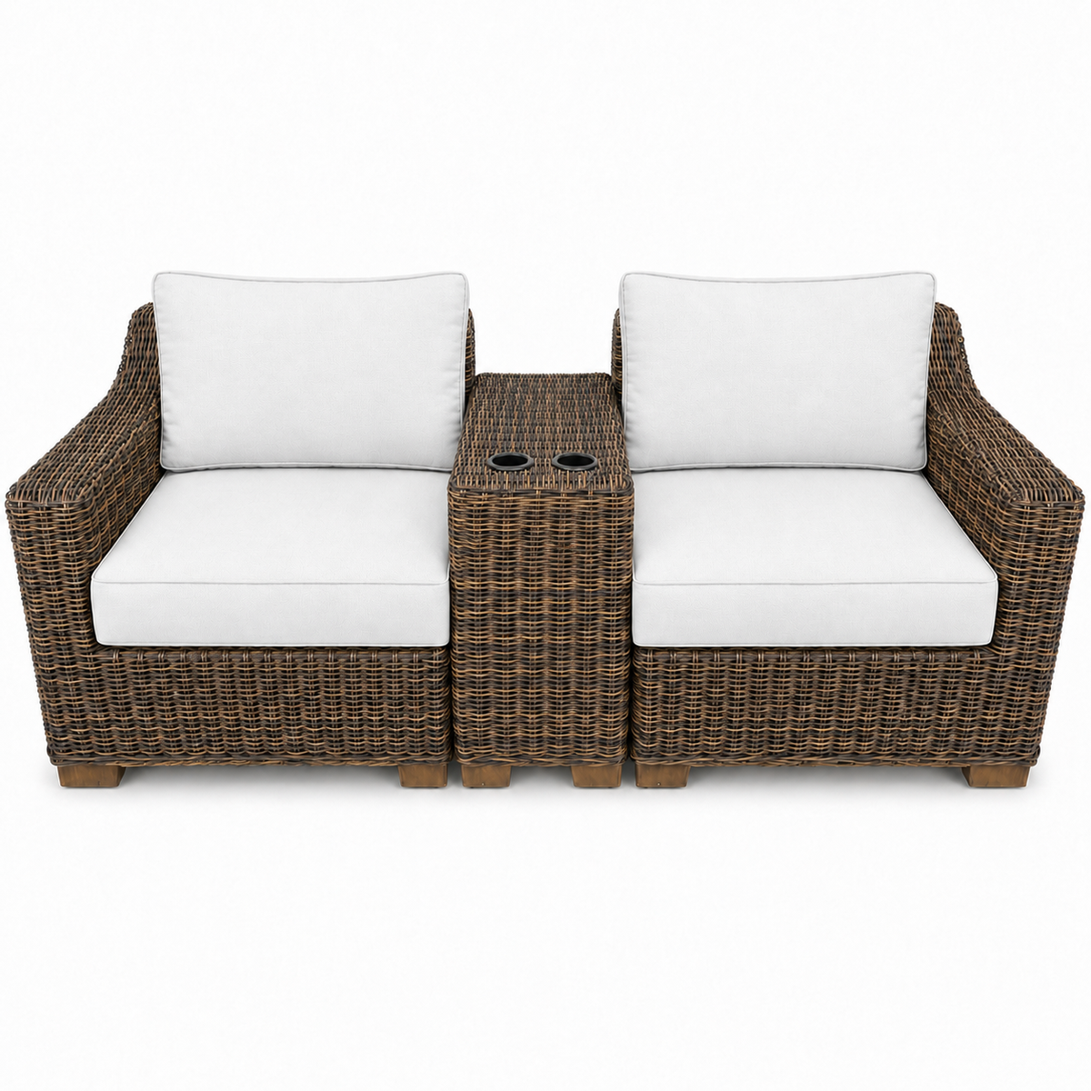 Seacoast – Outdoor Lounge Set in brown wicker, Olefin White