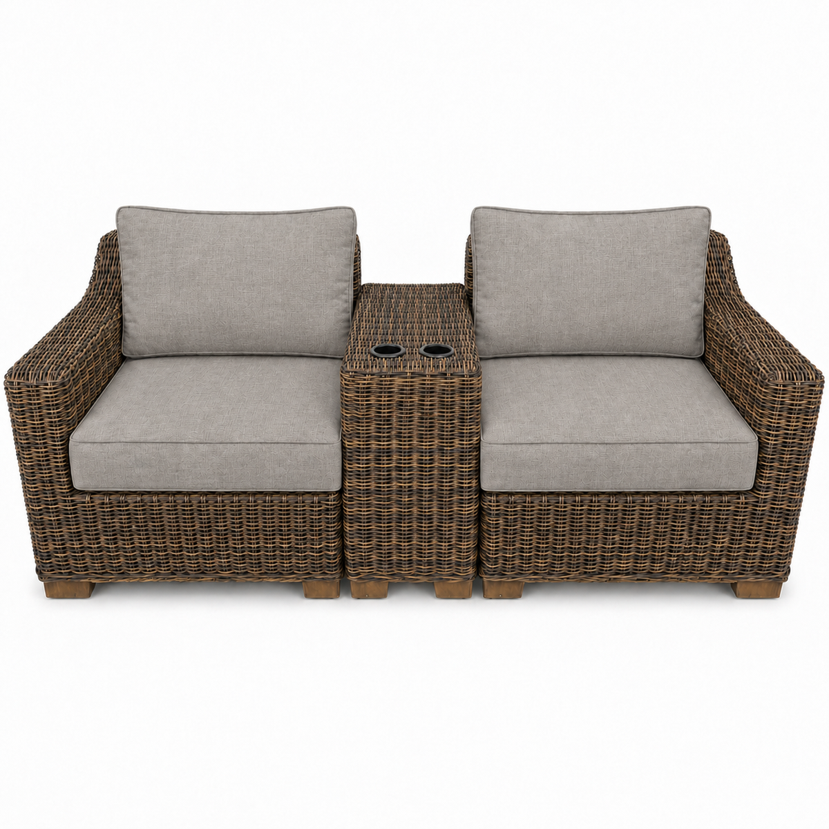 Seacoast – Outdoor Lounge Set in brown wicker, Cast Shale (40432)