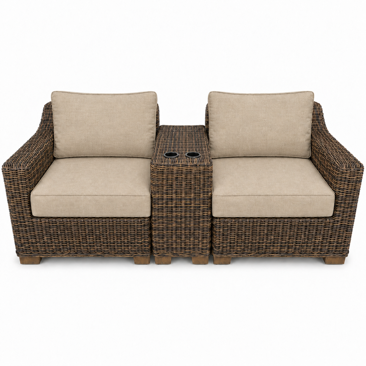 Seacoast – Outdoor Lounge Set in brown wicker, Spectrum Sand (48019)