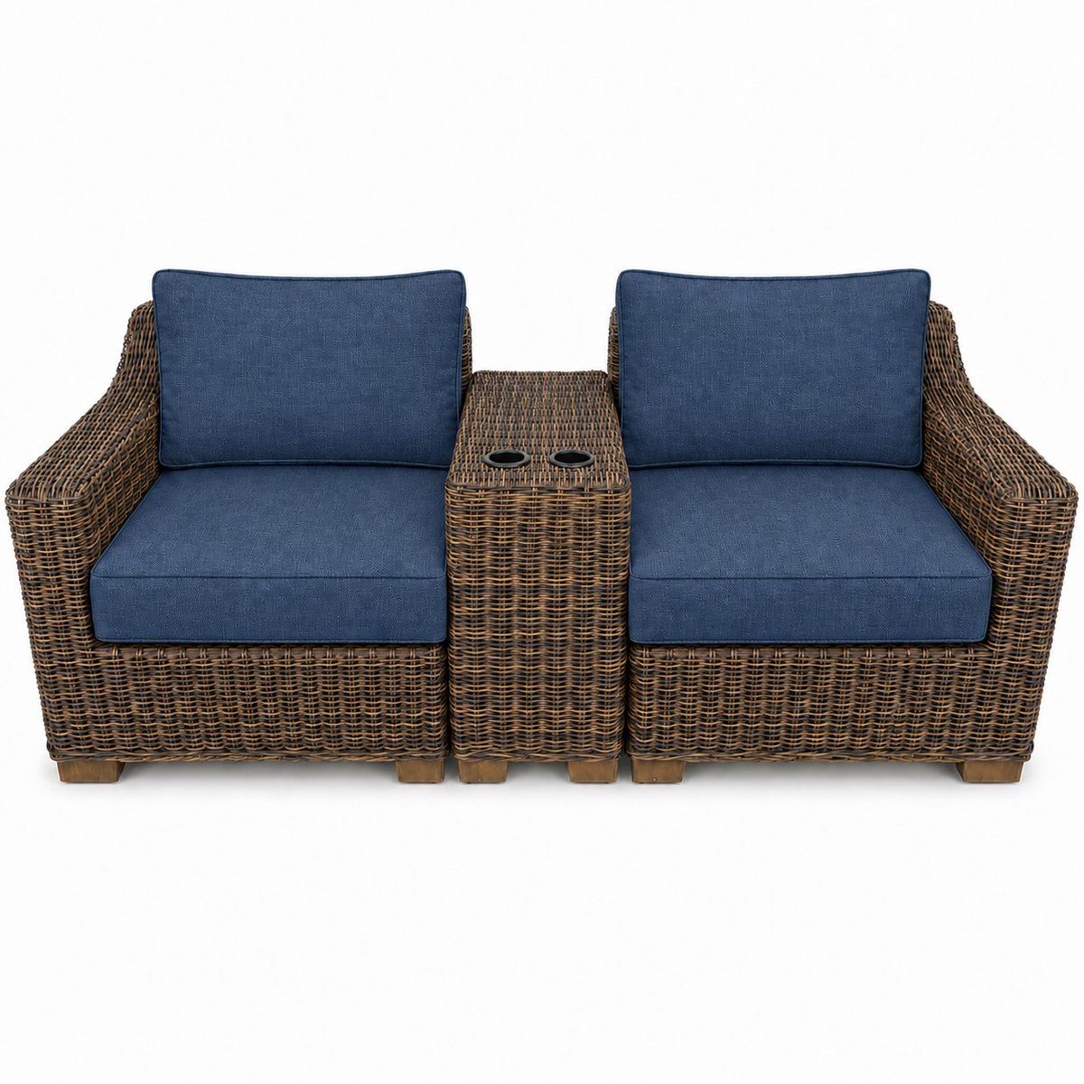 Seacoast – Outdoor Lounge Set in brown wicker, Spectrum Indigo (48080)