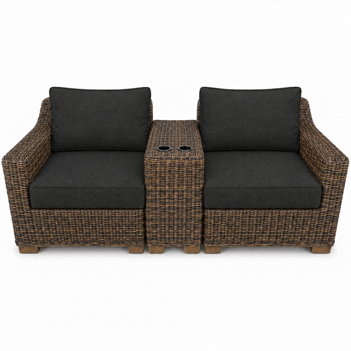 Seacoast – Outdoor Lounge Set in brown wicker, Canvas Black (5408)