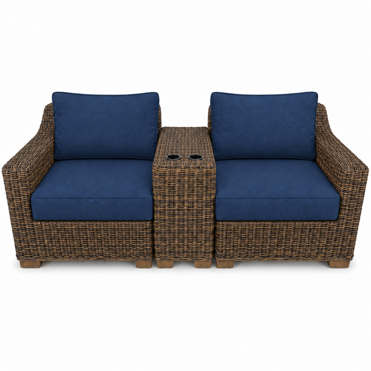 Seacoast – Outdoor Lounge Set in brown wicker, Canvas Navy (5439)