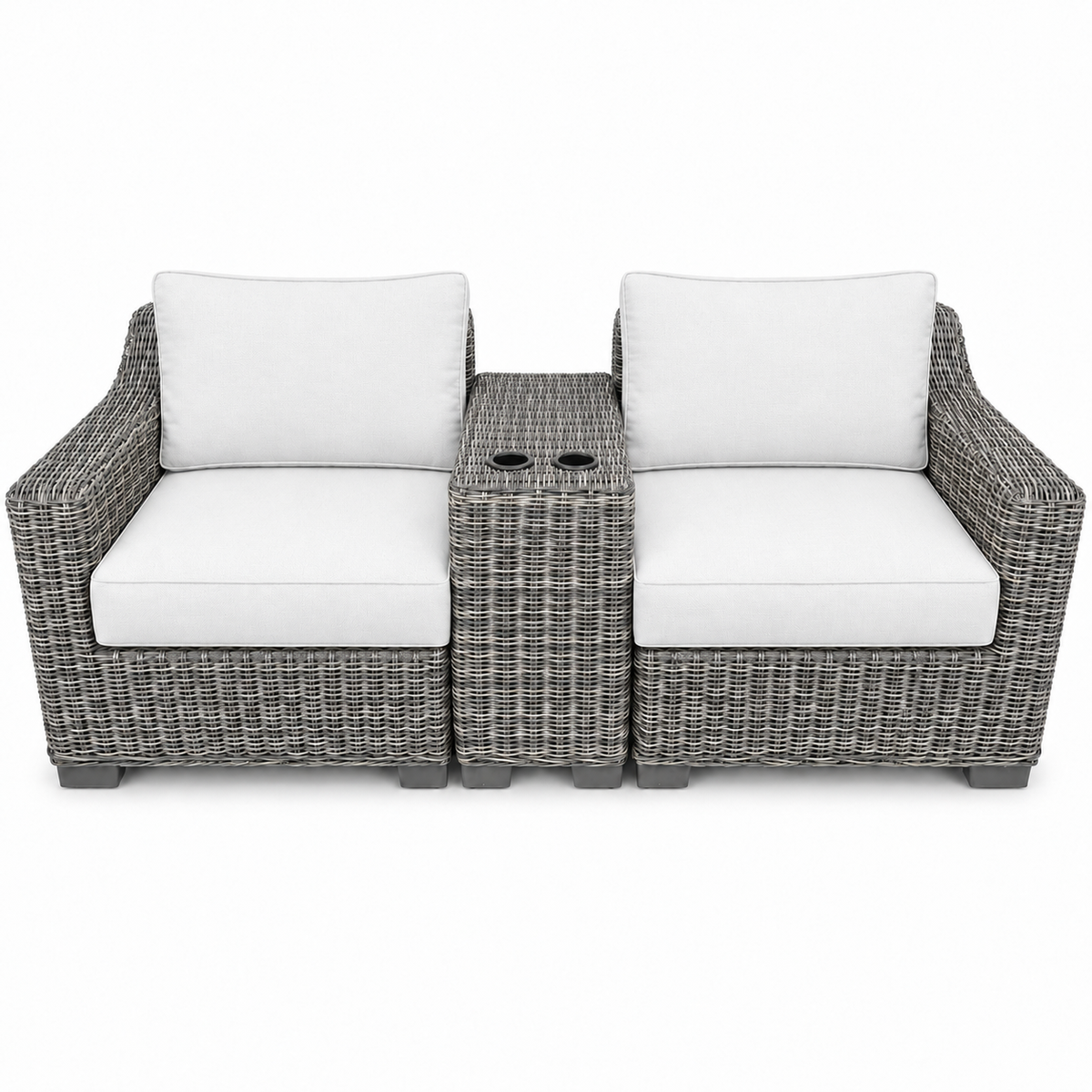 Seacoast – Outdoor Lounge Set in gray wicker, Olefin White