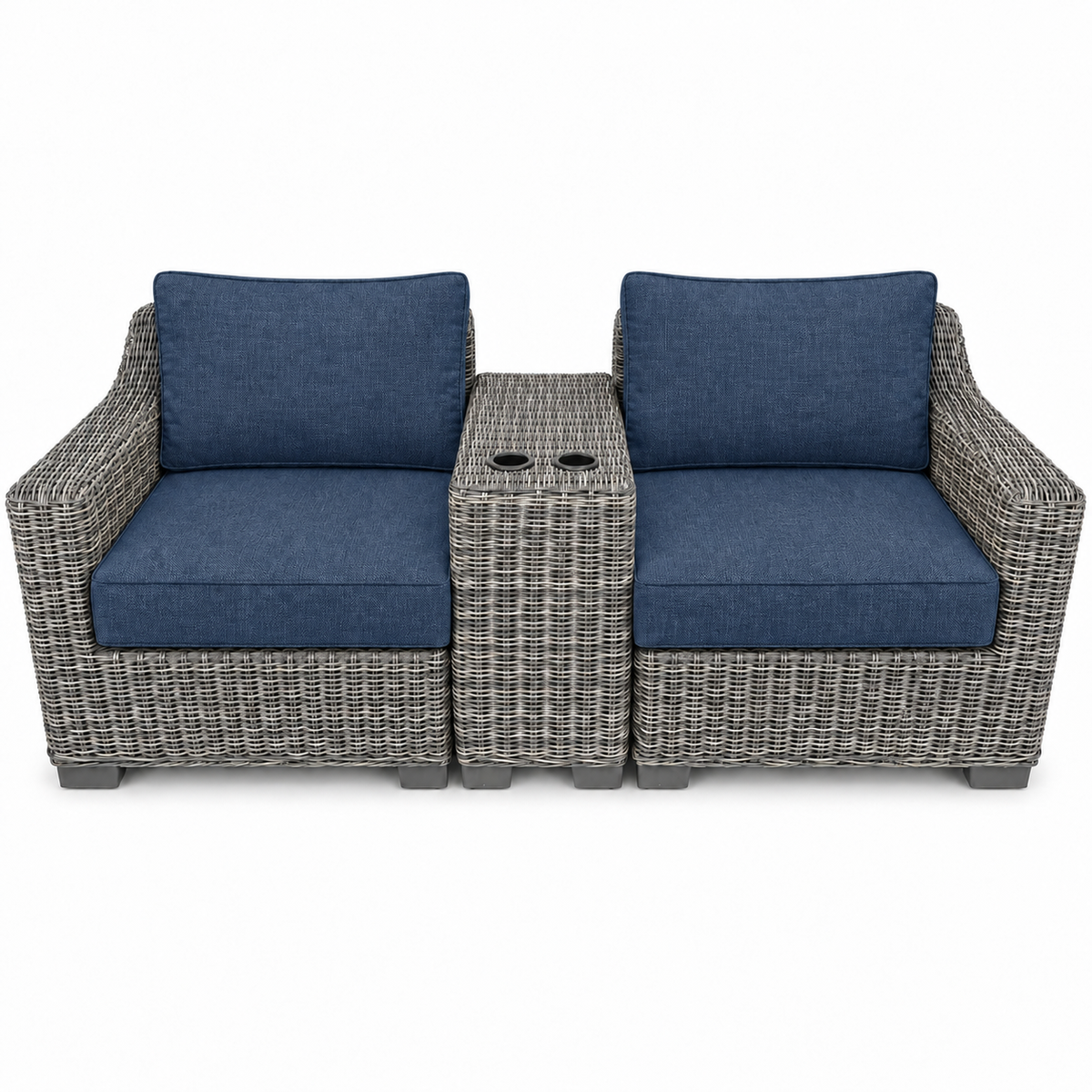 Seacoast – Outdoor Lounge Set in gray wicker, Spectrum Indigo (48080)