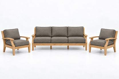 Mila Teak Outdoor Sofa Chat Set – 3 Piece in Sunbrella 40432 Cast Shale | Jr's Patio San Diego