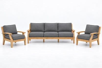Mila Teak Outdoor Sofa Chat Set – 3 Piece in Sunbrella 40434 Cast Slate | Jr's Patio San Diego