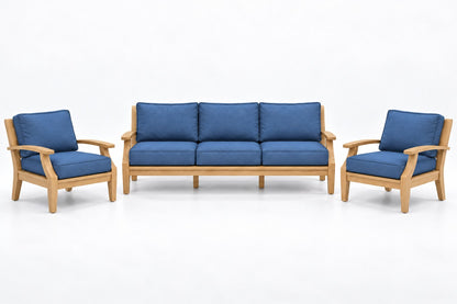 Mila Teak Outdoor Sofa Chat Set – 3 Piece in Sunbrella 48080 Spectrum Indigo | Jr's Patio San Diego