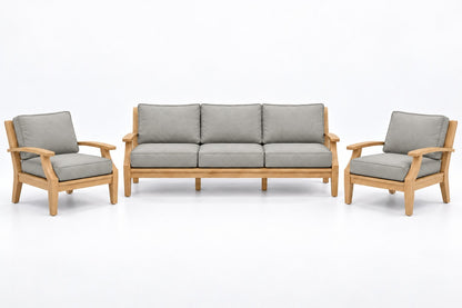 Mila Teak Outdoor Sofa Chat Set – 3 Piece in Sunbrella 5402 Canvas Granite | Jr's Patio San Diego
