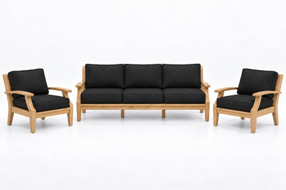 Mila Teak Outdoor Sofa Chat Set – 3 Piece in Sunbrella 5408 Canvas Black | Jr's Patio San Diego