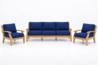 Mila Teak Outdoor Sofa Chat Set – 3 Piece in Sunbrella 5439 Canvas Navy | Jr's Patio San Diego
