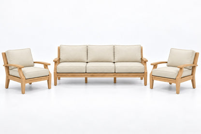 Mila Teak Outdoor Sofa Chat Set – 3 Piece in Sunbrella 5453 Canvas Canvas | Jr's Patio San Diego