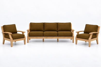 Mila Teak Outdoor Sofa Chat Set – 3 Piece in Sunbrella 5488 Canvas Teak | Jr's Patio San Diego