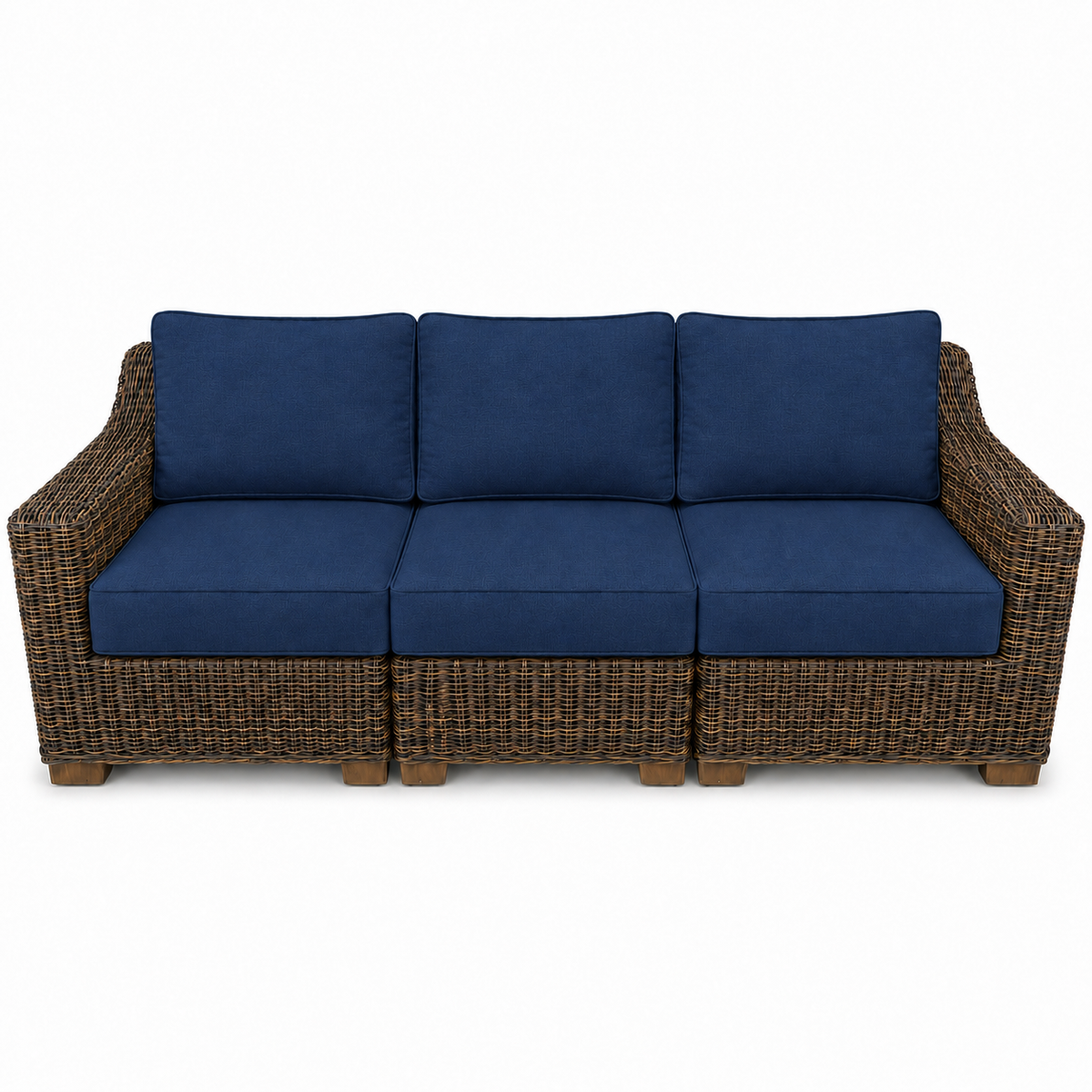 Seacoast – Outdoor Sofa in brown wicker, Canvas Navy (5439)