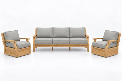 Mila Teak Outdoor Sofa & Swivel Chair Set – 3 Piece in Sunbrella 5402 Canvas Granite | Jr's Patio San Diego