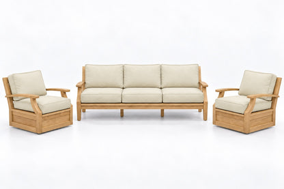 Mila Teak Outdoor Sofa & Swivel Chair Set – 3 Piece in Sunbrella 5453 Canvas Canvas | Jr's Patio San Diego