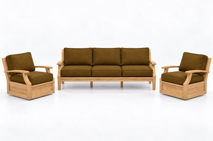 Mila Teak Outdoor Sofa & Swivel Chair Set – 3 Piece in Sunbrella 5488 Canvas Teak | Jr's Patio San Diego