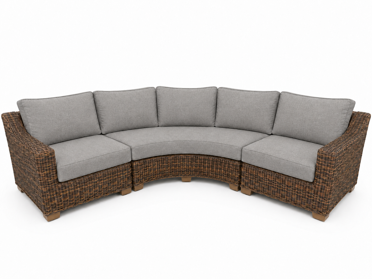 Seacoast – Outdoor Curved Set in brown wicker, Cast Shale (40432)
