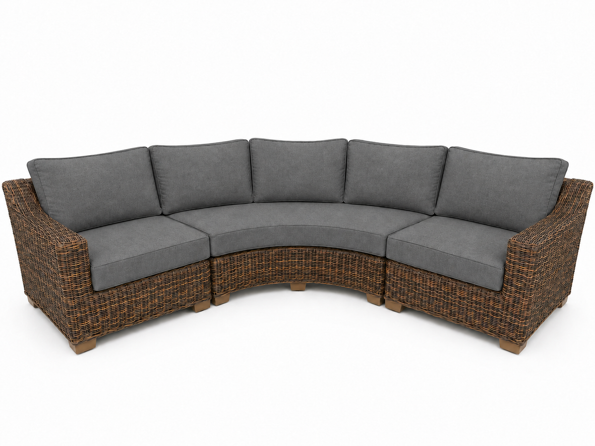 Seacoast – Outdoor Curved Set in brown wicker, Cast Slate (40434)