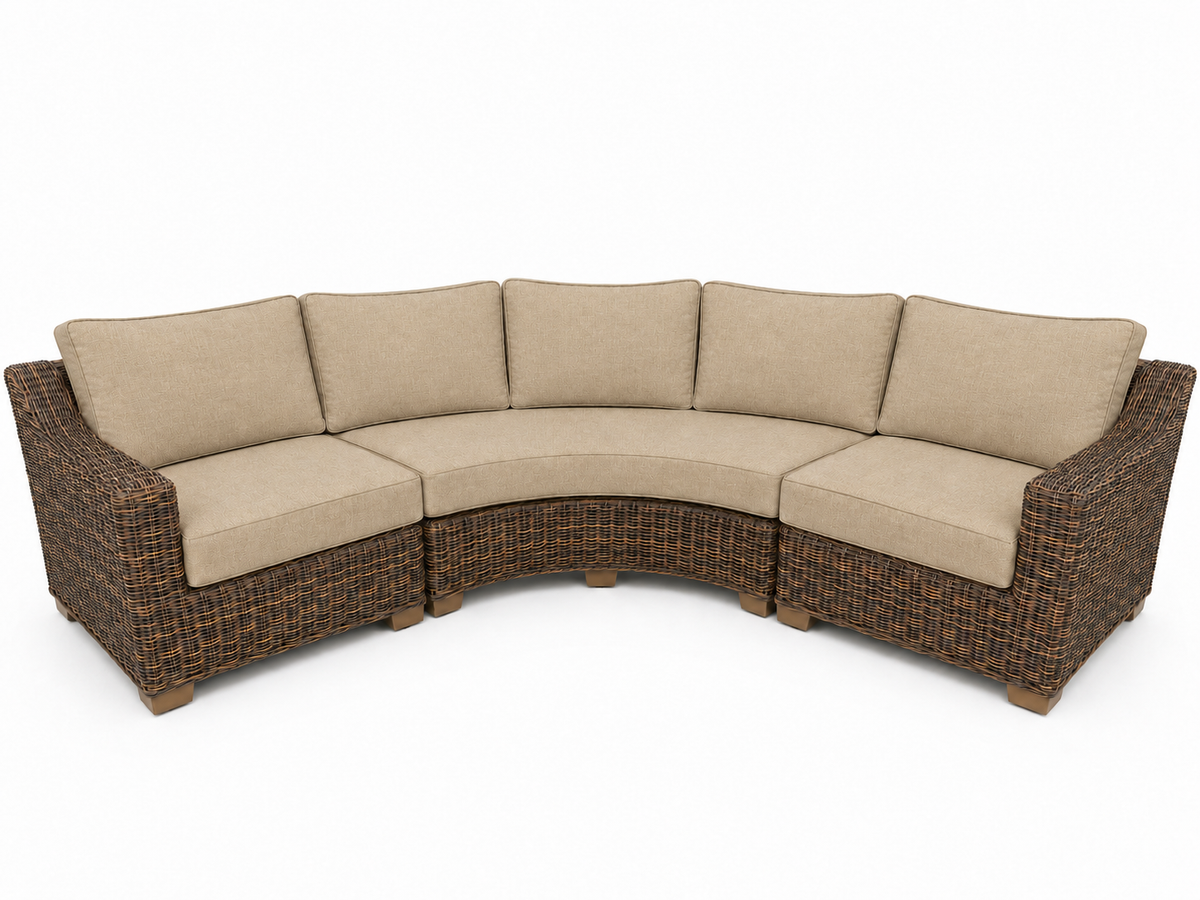 Seacoast – Outdoor Curved Set in brown wicker, Spectrum Sand (48019)