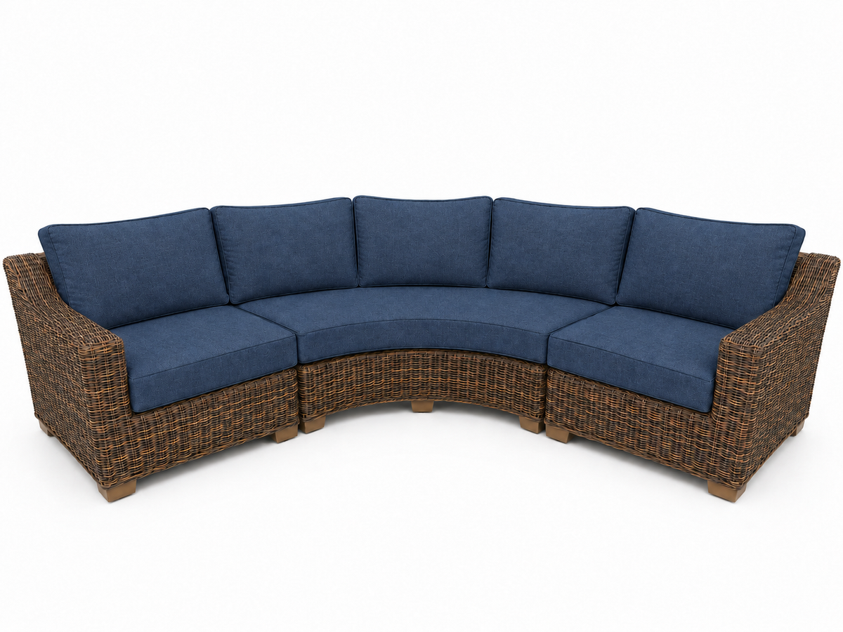Seacoast – Outdoor Curved Set in brown wicker, Spectrum Indigo (48080)