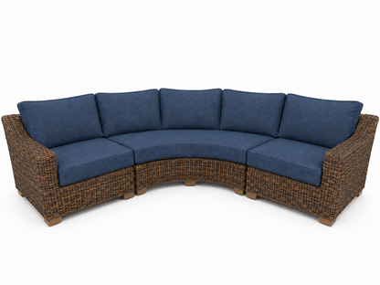 Seacoast – Outdoor Curved Set in brown wicker, Spectrum Indigo (48080)
