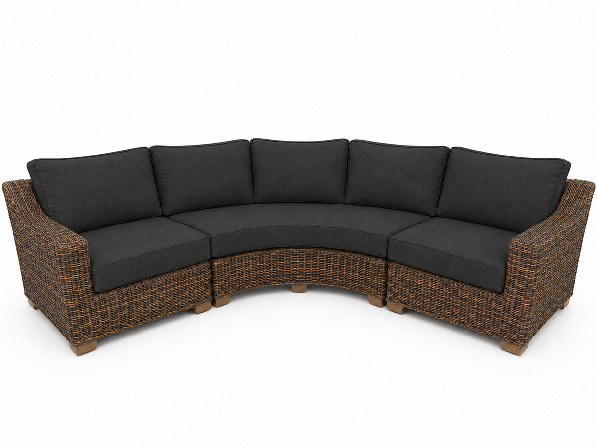 Seacoast – Outdoor Curved Set in brown wicker, Canvas Black (5408)