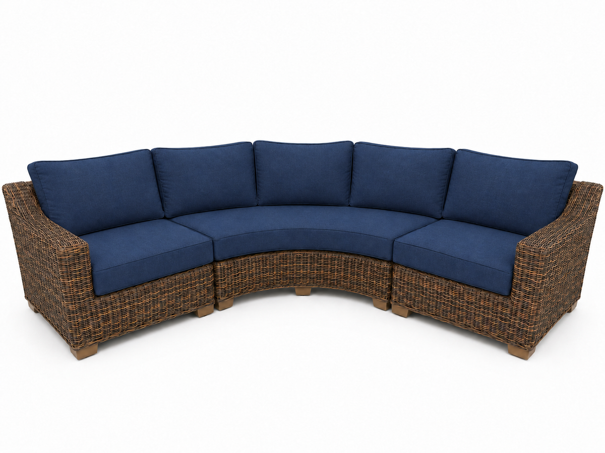 Seacoast – Outdoor Curved Set in brown wicker, Canvas Navy (5439)