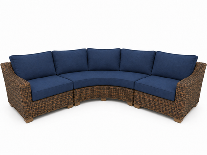 Seacoast – Outdoor Curved Set in brown wicker, Canvas Navy (5439)