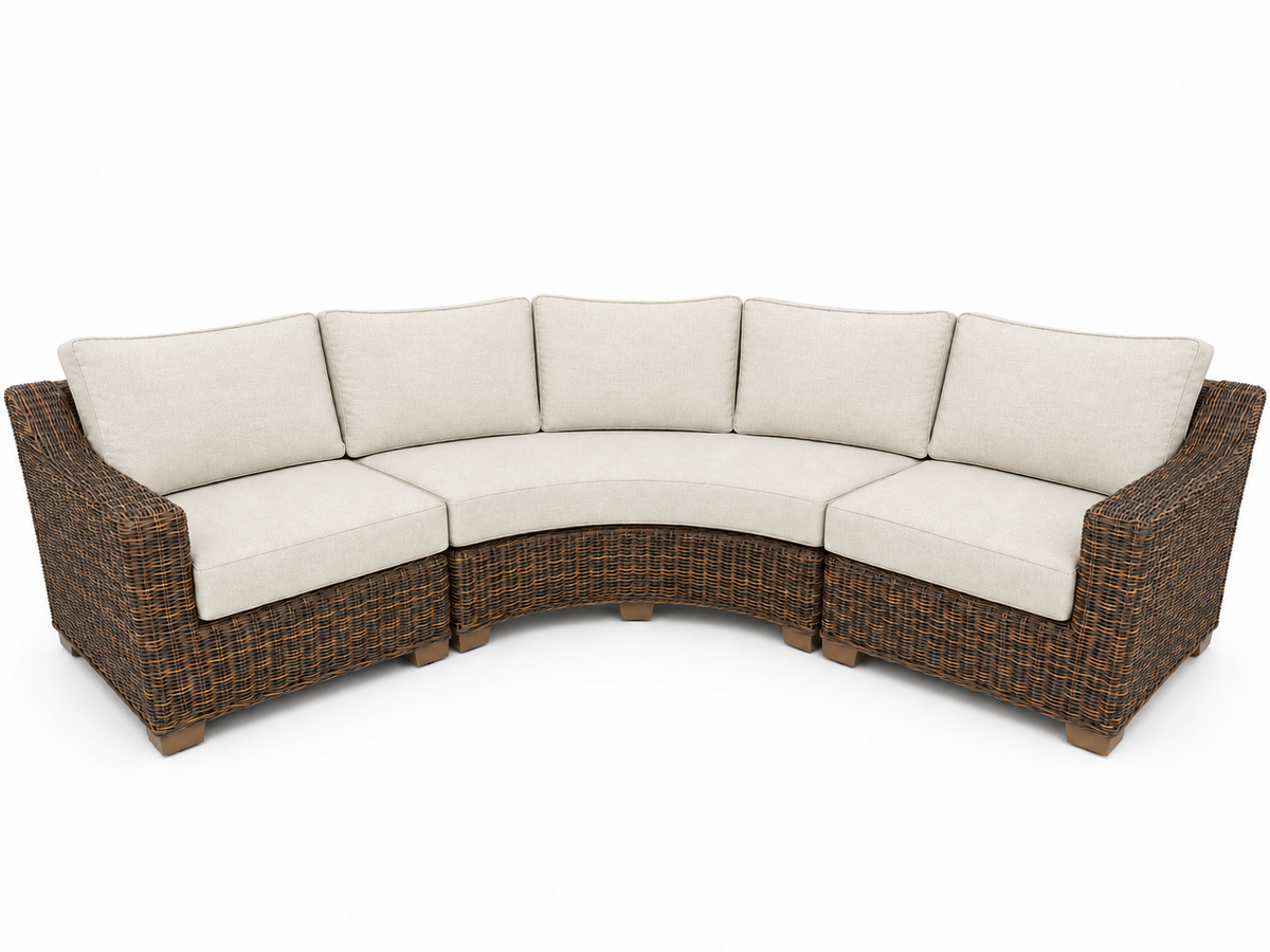 Seacoast – Outdoor Curved Set in brown wicker, Canvas Canvas (5453)