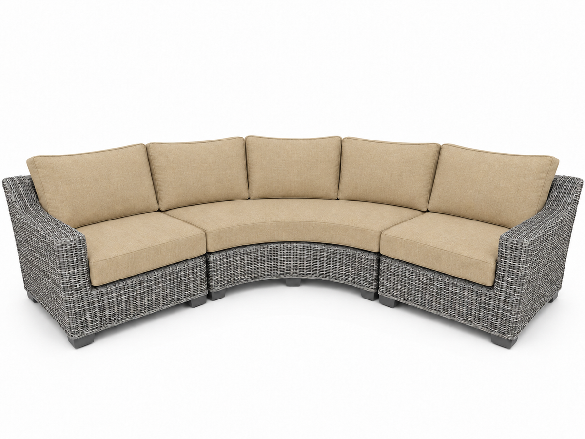 Seacoast – Outdoor Curved Set in gray wicker, Spectrum Sand (48019)
