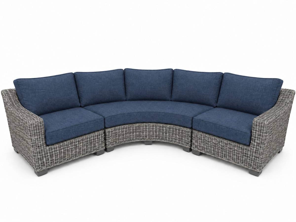 Seacoast – Outdoor Curved Set in gray wicker, Spectrum Indigo (48080)