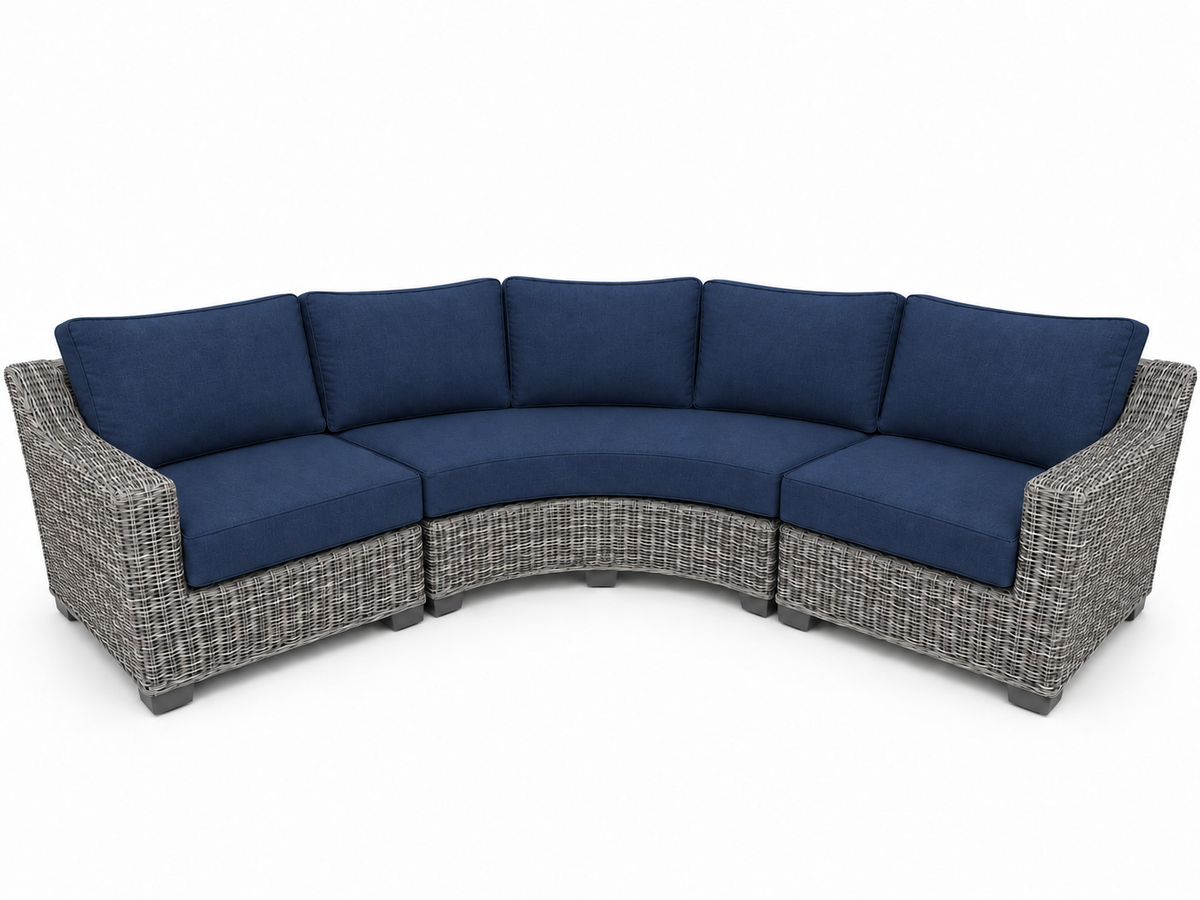 Seacoast – Outdoor Curved Set in gray wicker, Canvas Navy (5439)
