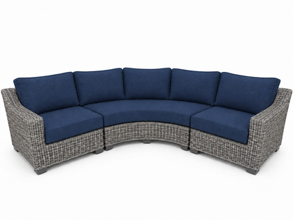 Seacoast – Outdoor Curved Set in gray wicker, Canvas Navy (5439)