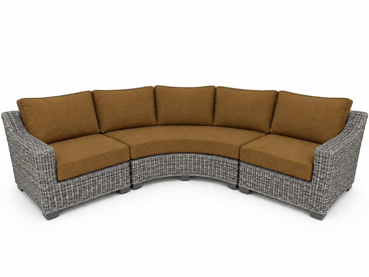 Seacoast – Outdoor Curved Set in gray wicker, Canvas Teak (5488)