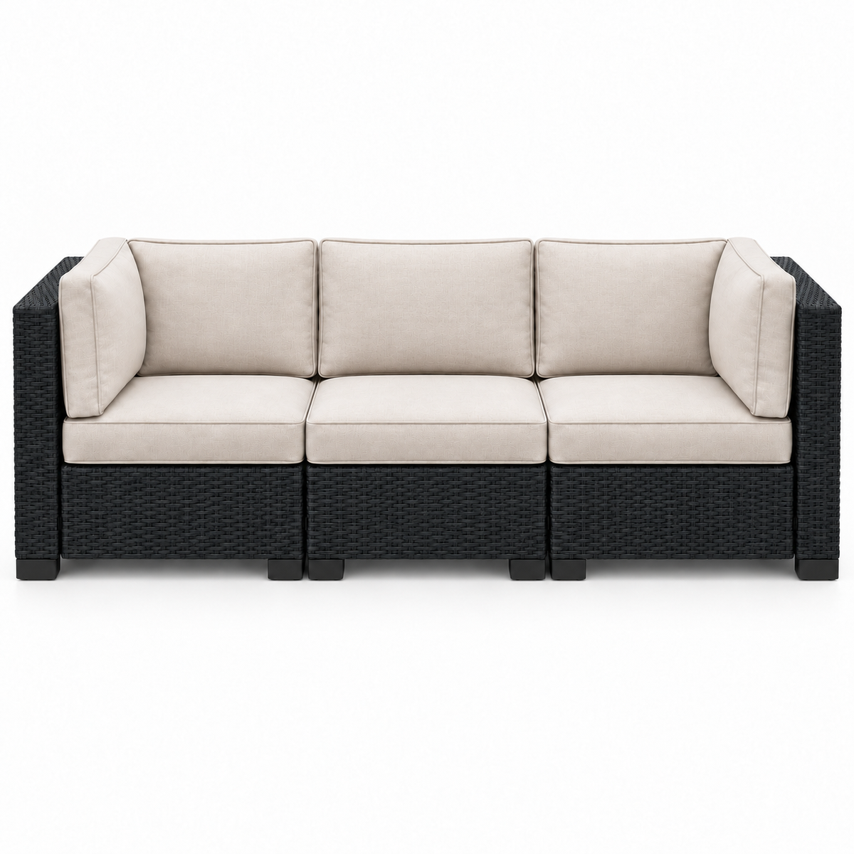 Essential Black Wicker Sofa with light beige cushions | Jr's Patio San Diego